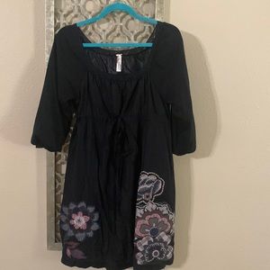 Black embroidered lined tunic dress